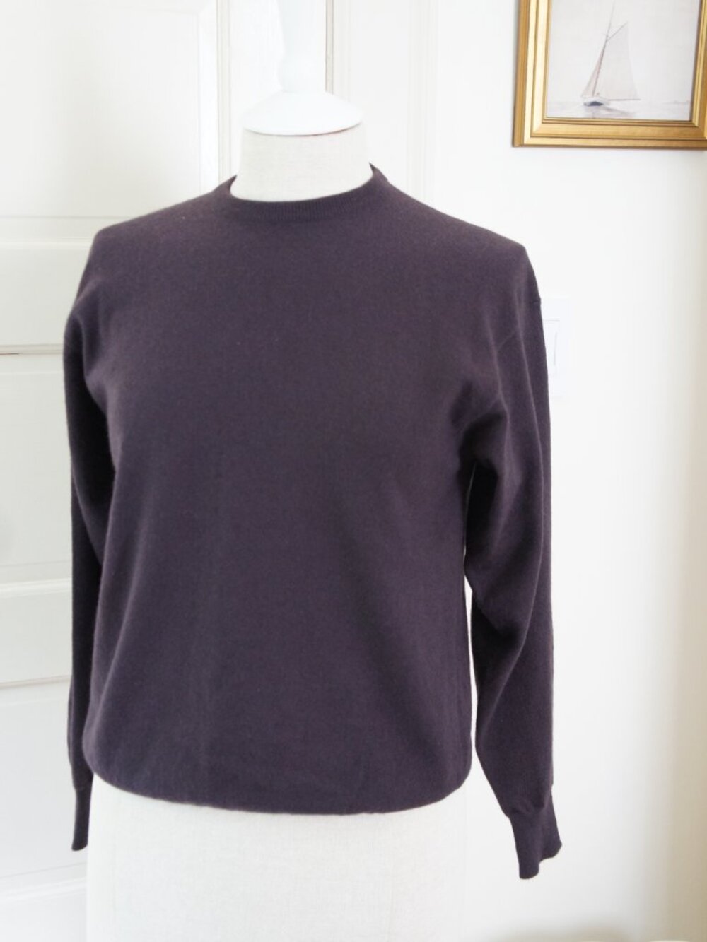 Vintage Holt Renfrew 100% Cashmere Deep Dark Brown Crew Neck Sweater Size M